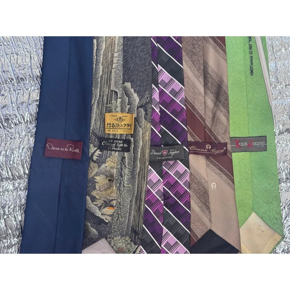 Lot of 5 Mens Neck Ties Oscar de la Renta Etienne Aigner Silk Novelty Plaid Tie
